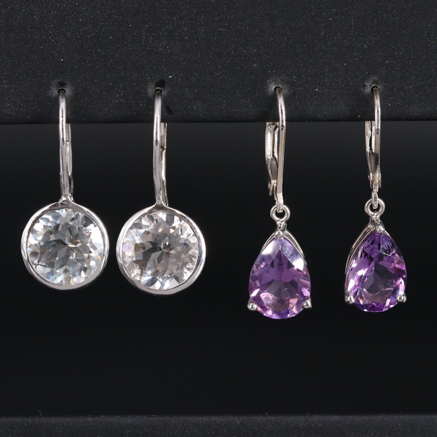 Sterling Silver Earring Duo Including Topaz and Amethyst