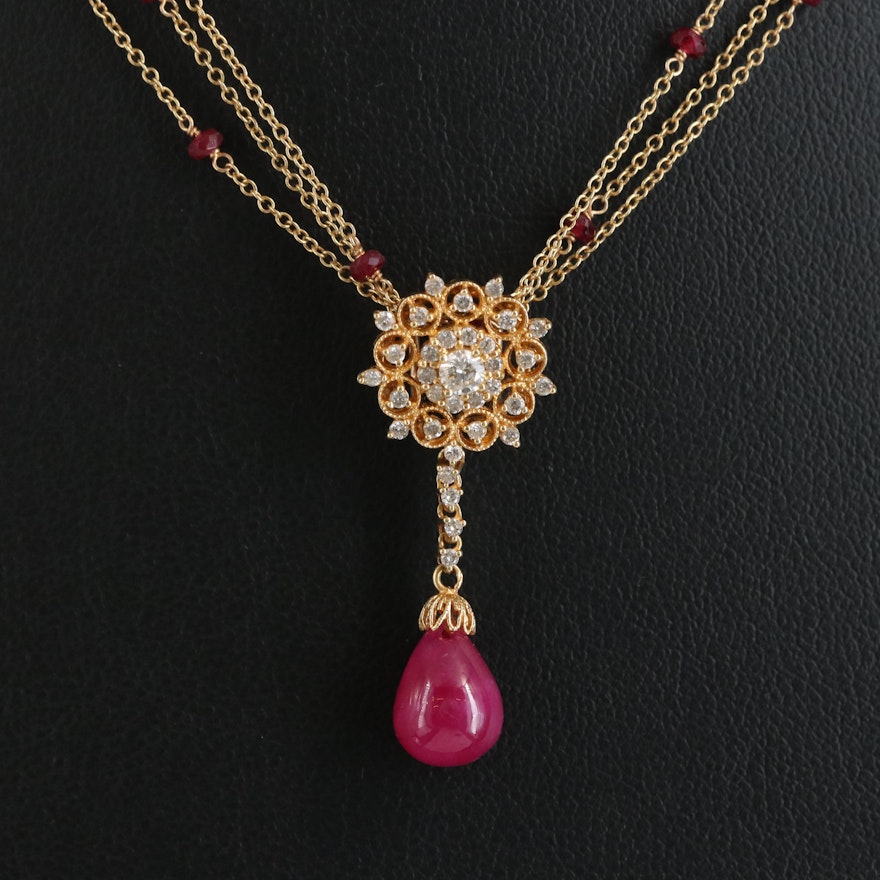 18K Ruby and Diamond Pendant Necklace