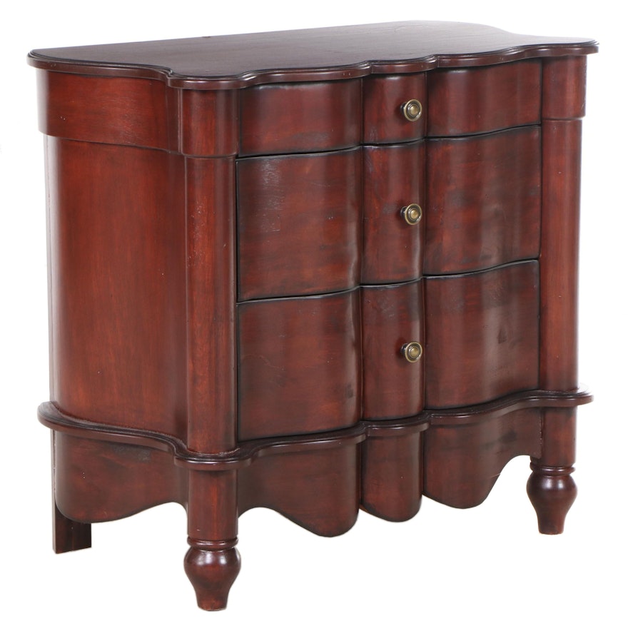 Baroque Style Mahogany-Stained Three-Drawer Serpentine Bedside Chest