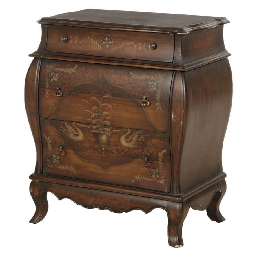 Powell Dutch Baroque Style Paint-Decorated Three-Drawer Bombé Commode
