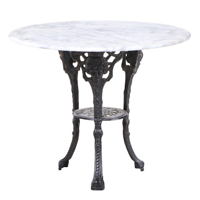 Victorian Style Cast Iron and Marble Top Garden Table