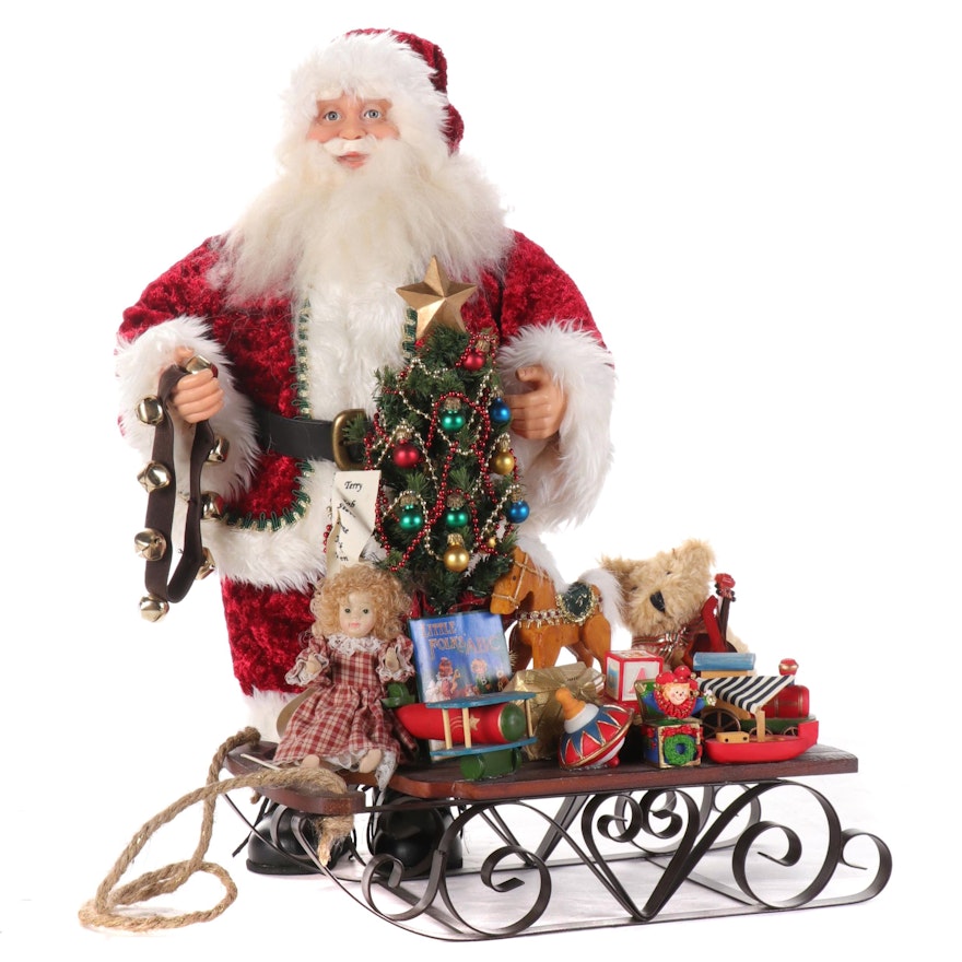 Santa Claus Figure with Sled, Tree and Toys, Contemporary