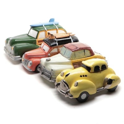Clay Art and Other Ceramic Woody Wagon and Taxi Form Cookie Jars