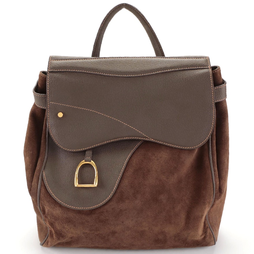 Gucci Stirrup Backpack Bag in Brown Suede and Leather