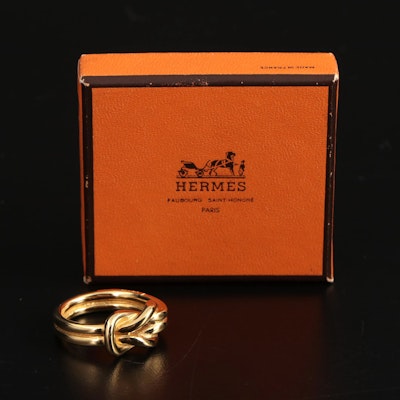Hermès Atame Gold Tone Scarf Ring with Box