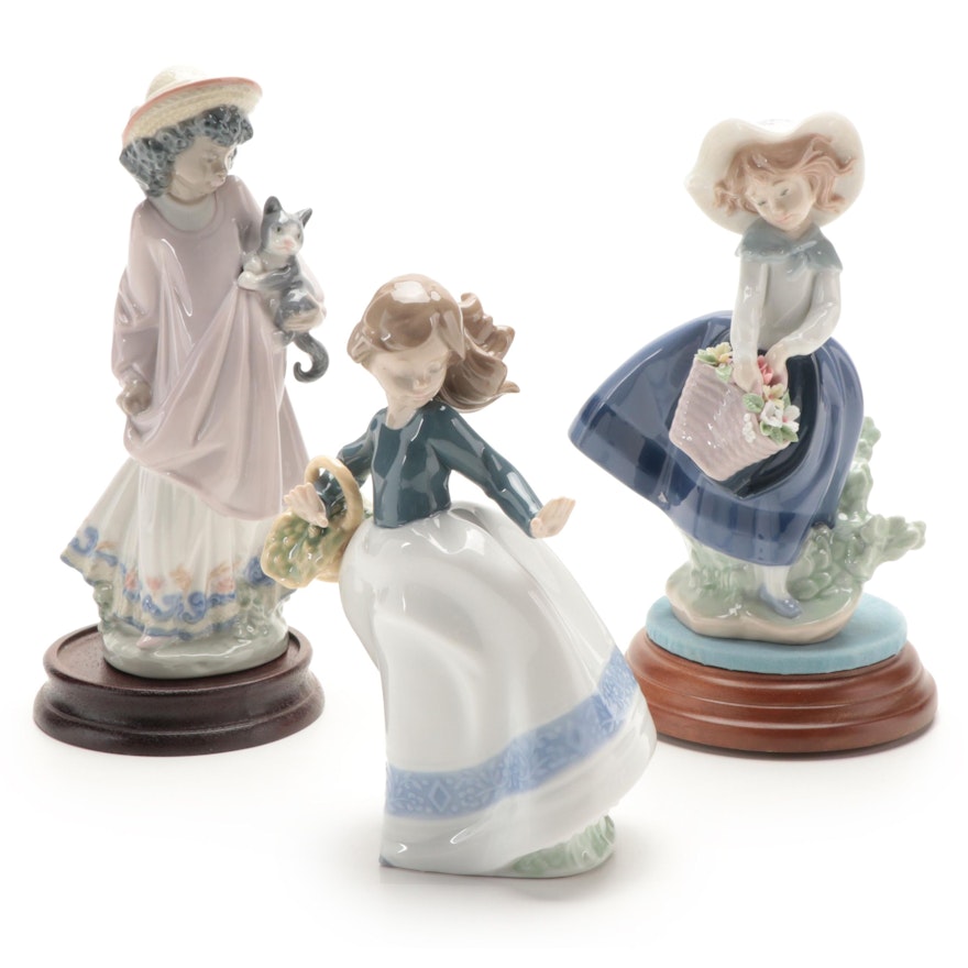 Lladró "Pretty Pickings" with Other Lladró and Nao by Lladró Porcelain Figurines