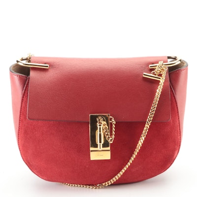 Chloé Drew Crossbody Small Bag in Red Suede and Grained Leather