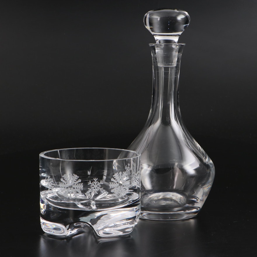 Sterling Cut Glass Serving Bowl With Glass Decanter