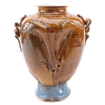 Larry Watson Studio Art Pottery Stoneware Face Vase