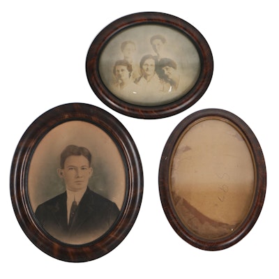 Crayon Portrait, Silver Print Photograph, and Oval Frame