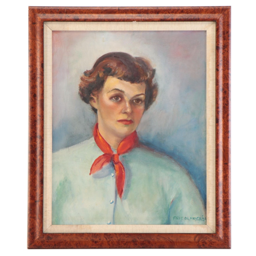 Friedlander Portrait Oil Painting of Young Woman, 1954