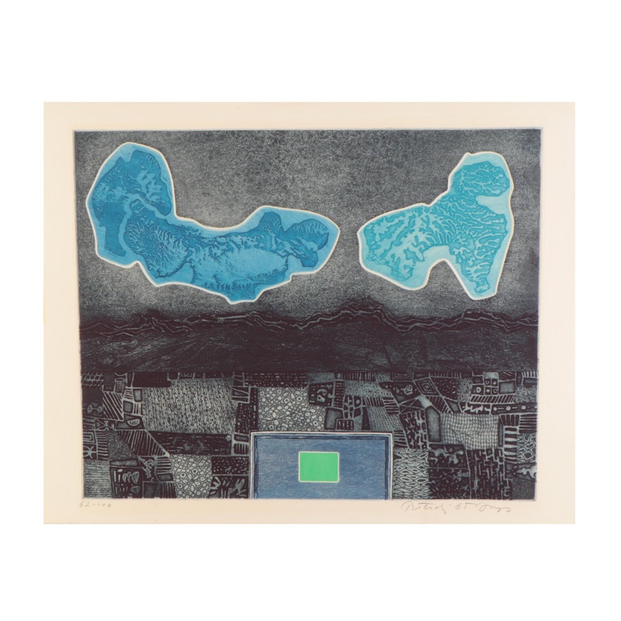 Gabor Peterdi Abstract Color Etching With Aquatint, Late 20th Century