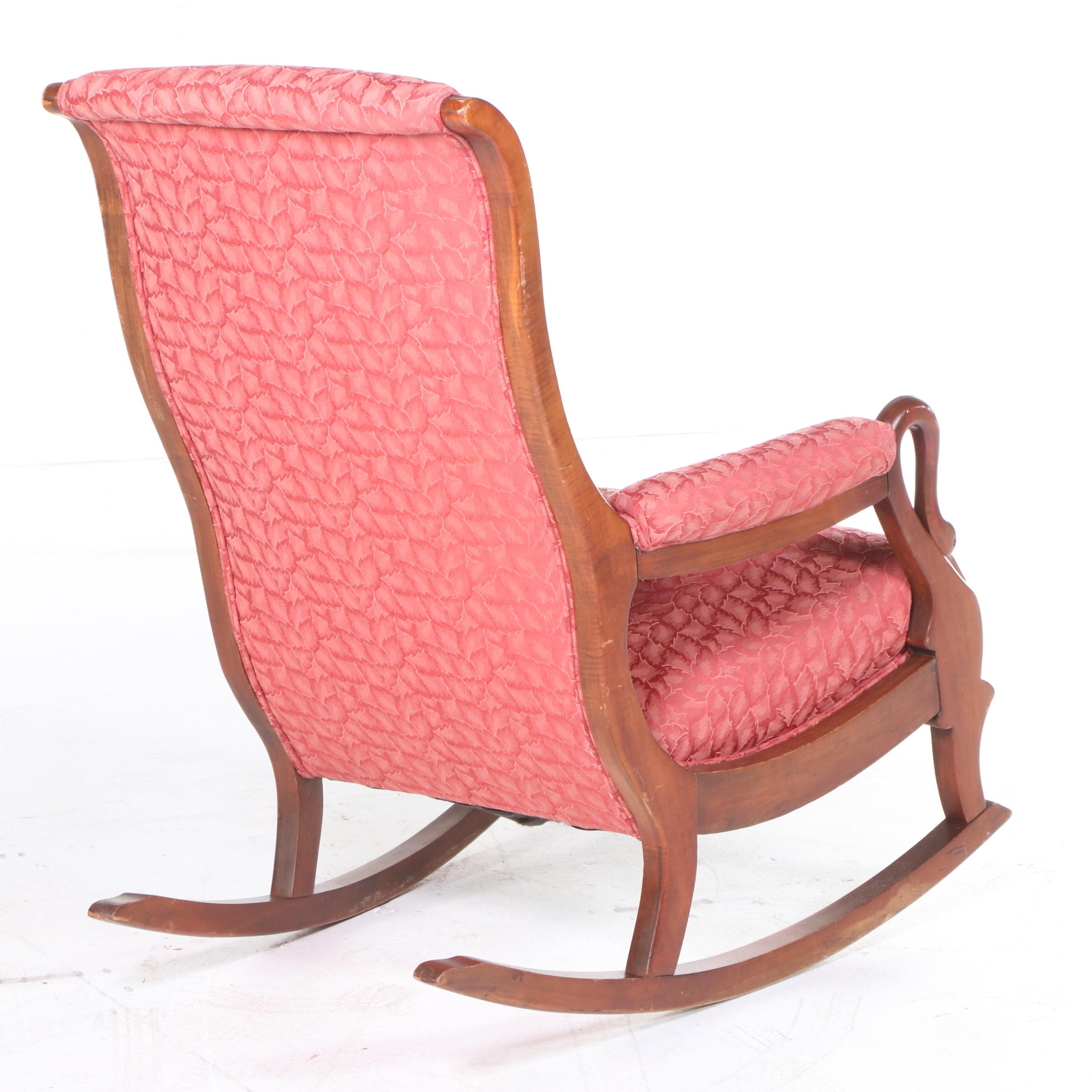 Classical Style MahoganyFinish Upholstered Gooseneck Rocking Chair