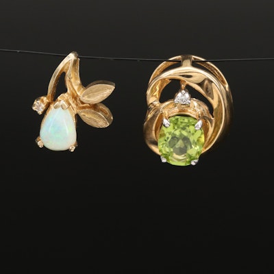 14K Diamond, Peridot and Opal Pendants