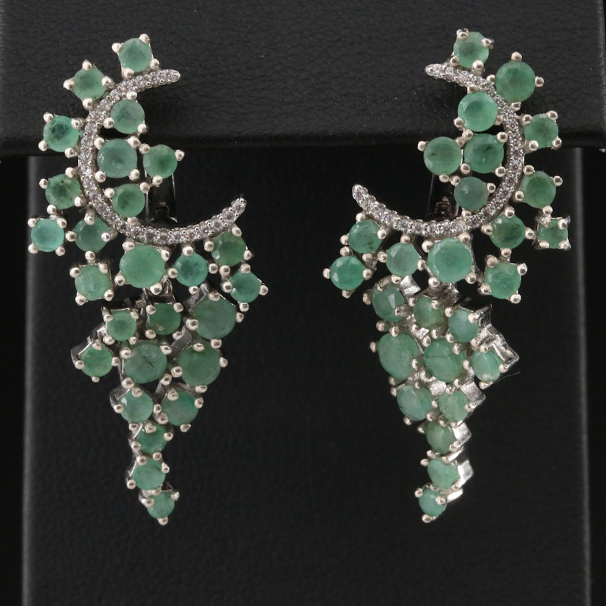 Sterling Emerald and Cubic Zirconia Cluster Earrings