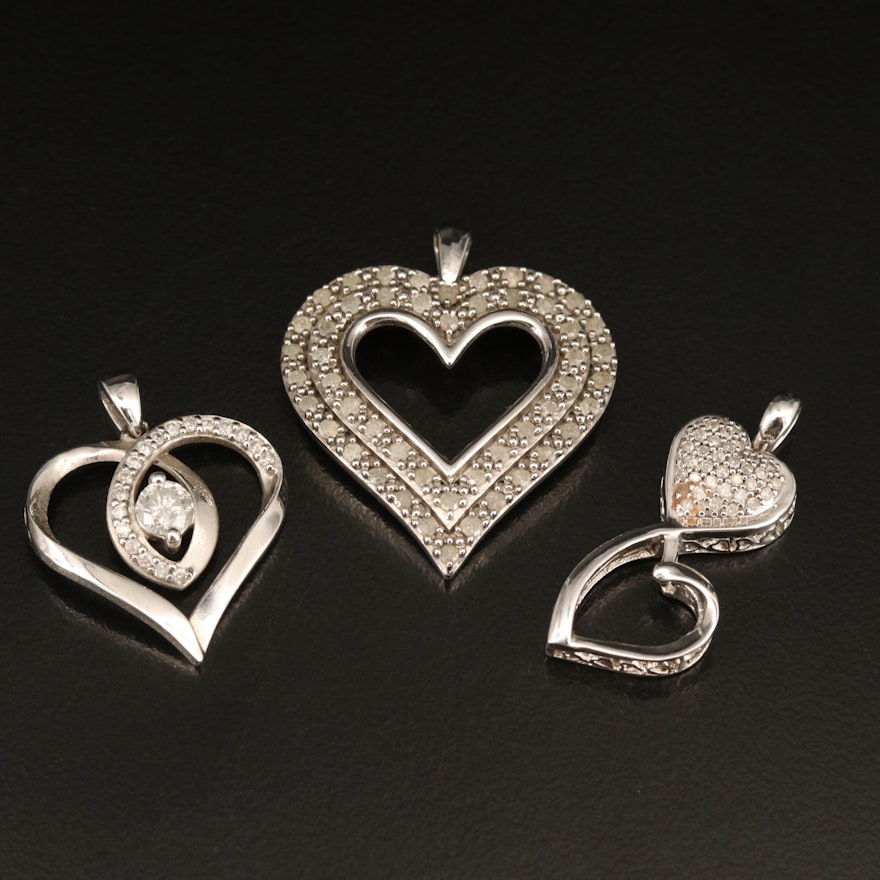 Sterling Diamond Heart Pendants