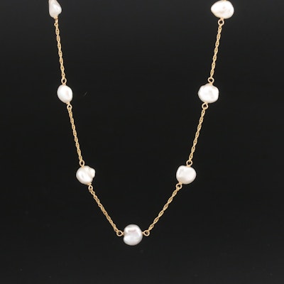14K Baroque Pearl Station Necklace