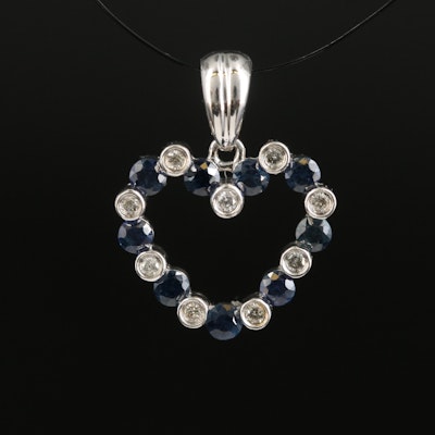 14K Sapphire and Diamond Heart Pendant