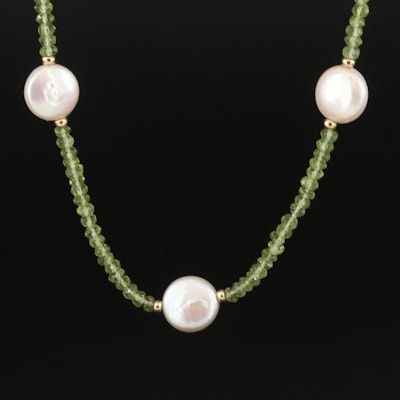 14K Coin Pearl and Peridot Beaded Necklace
