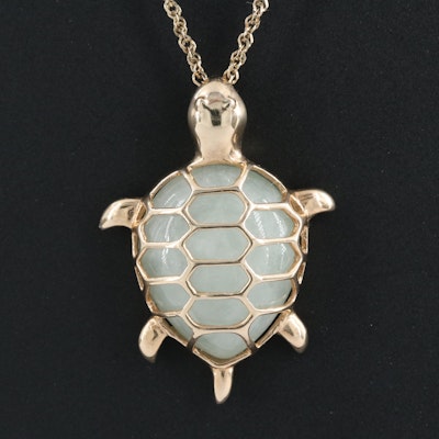 10K Jadeite Turtle Pendant on 14K Singapore Chain Necklace