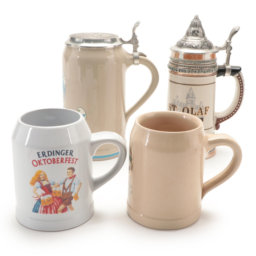 Gerz St. Olaf College Stein with Other Stoneware Beer Mugs