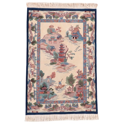 4' x 6'9 Hand-Knotted Chinese Shandong Pictorial Carved Area Rug