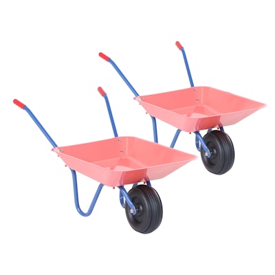 Two Metal Children's Toy Wheelbarrows