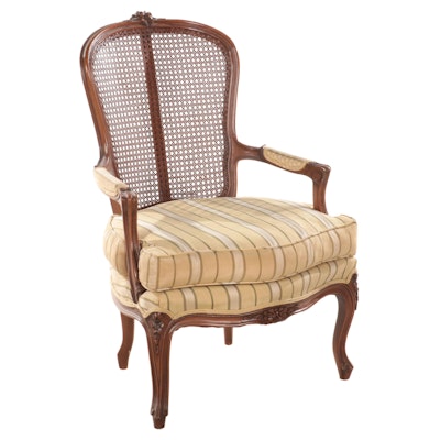 Louis XV Style Beech and Custom-Upholstered Fauteuil, 20th Century