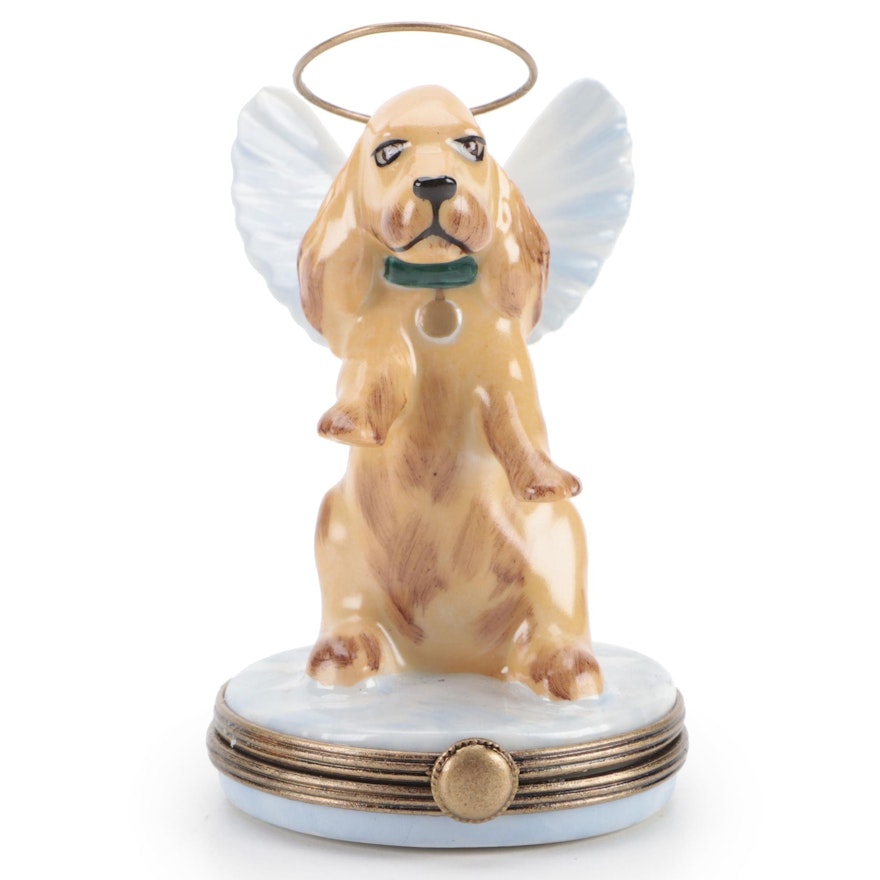 Hand-Painted Angel Dog Porcelain Limoges Box