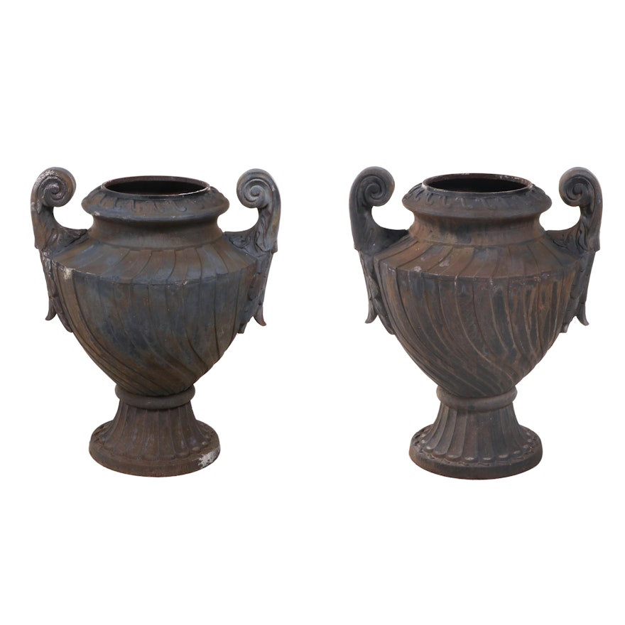Pair of Neoclassical Style Cast Iron Urns