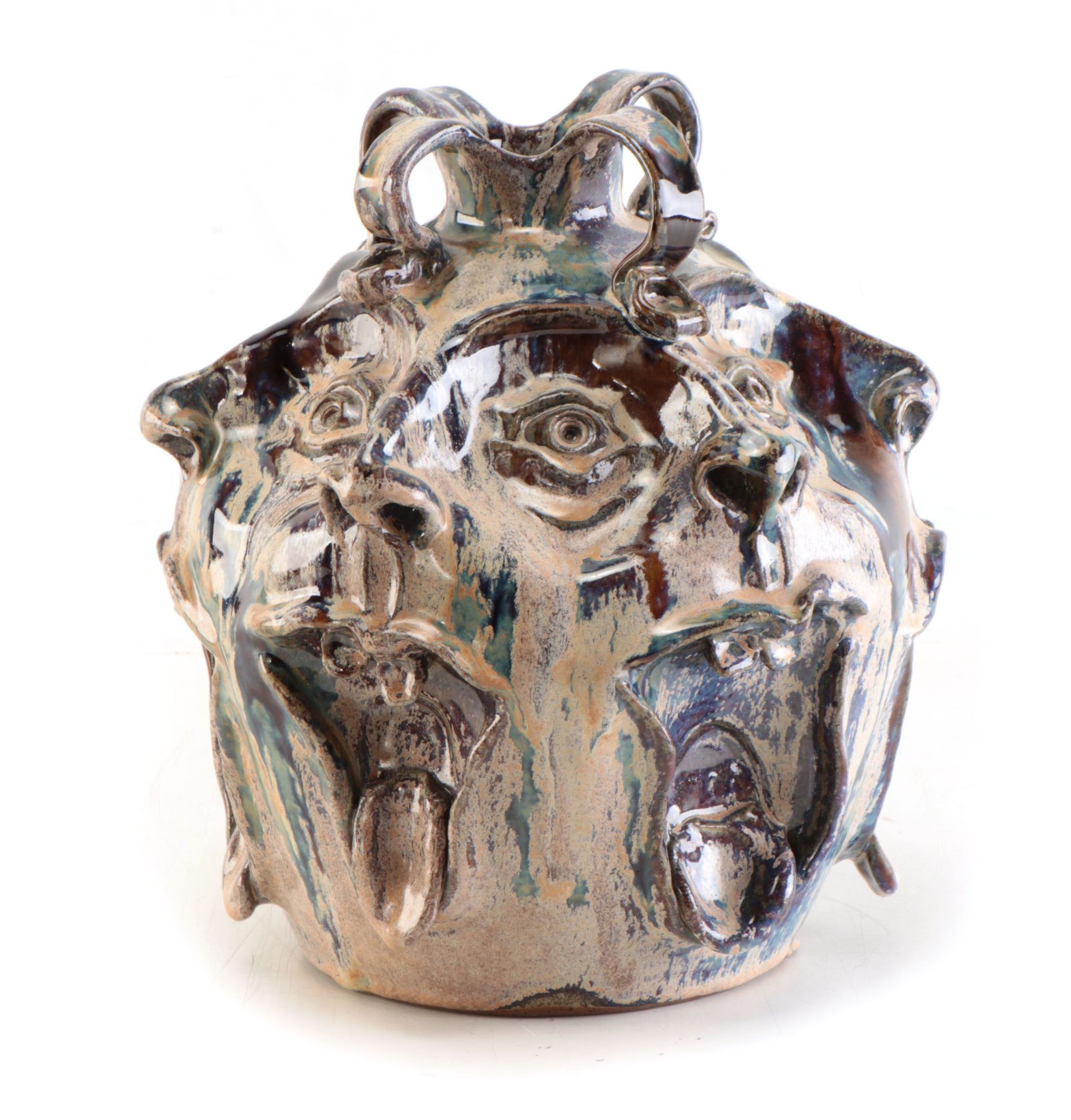 John Rezner Handcrafted Ceramic Face Jug, 1992 EBTH