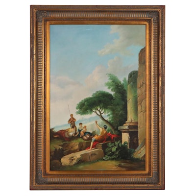 Richard Hill Narrative Oil Painting of Neoclassical Scene, Late 20th Century