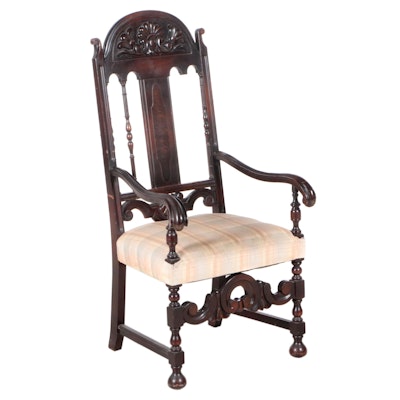 Baroque Style Walnut and Figured Walnut Armchair, Early to Mid 20th Century