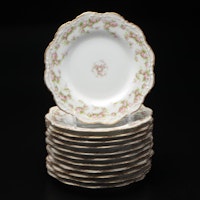 A. Lanternier Limoges Gold-Trimmed Floral Porcelain Plate Set