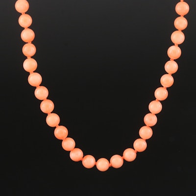 Coral Beaded Necklace with 14K Clasp