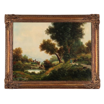 Toni Bordignon Landscape Oil Painting of Forest, Late 20th Century