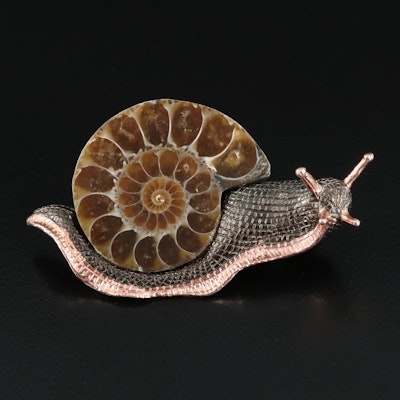 Sterling Ammonite Fossil Snail Brooch