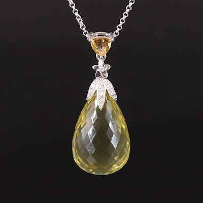 Sterling Citrine and Zircon Pendant Necklace