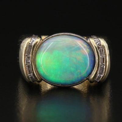 18K Opal Doublet and Diamond Ring