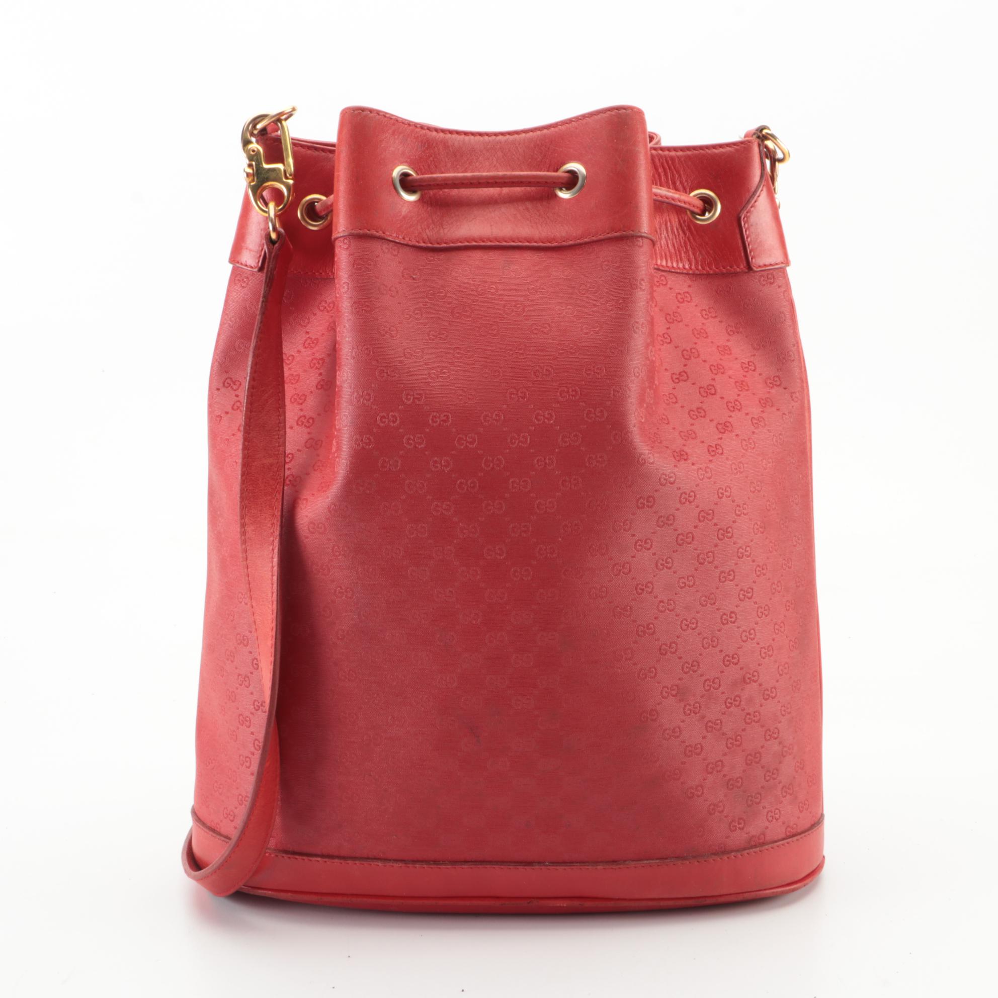 Gucci Bucket Bag in Red Micro GG Coated Canvas and Leather EBTH