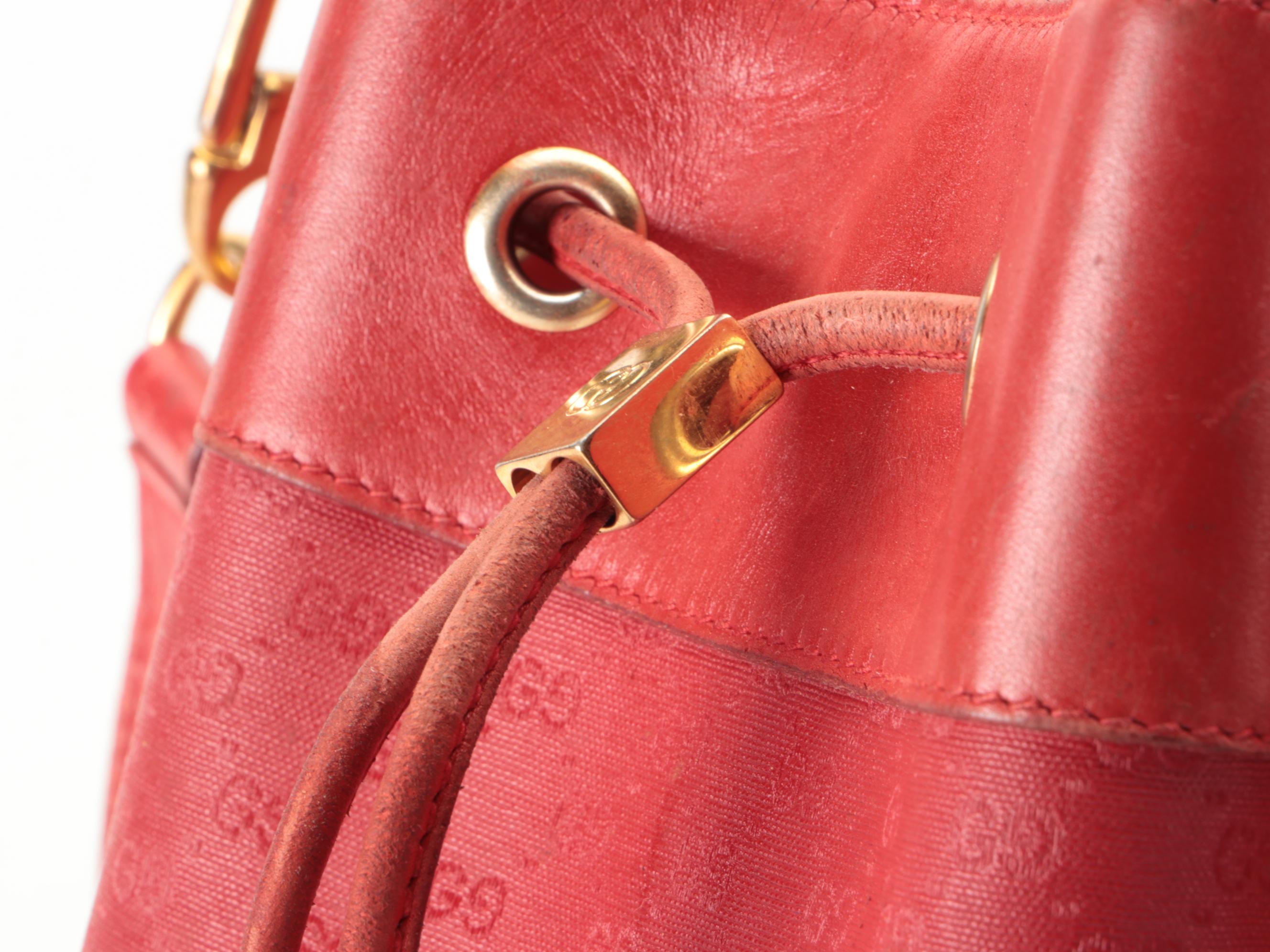 Gucci Bucket Bag in Red Micro GG Coated Canvas and Leather EBTH