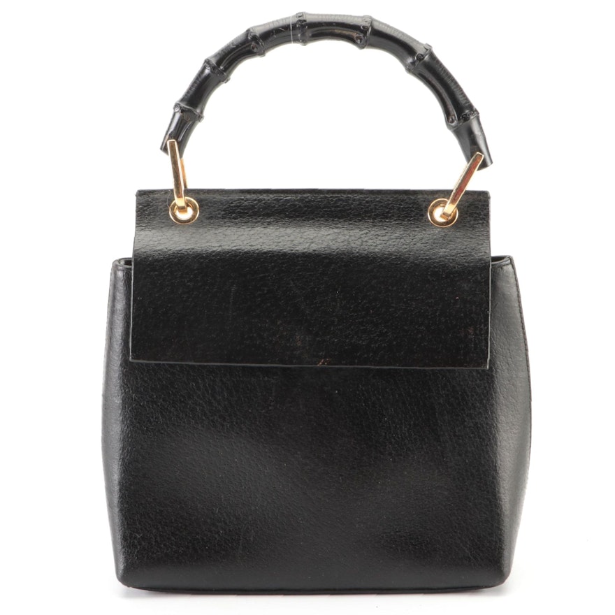 Gucci Small Bamboo Top-Handle Bag in Black Cinghiale Leather