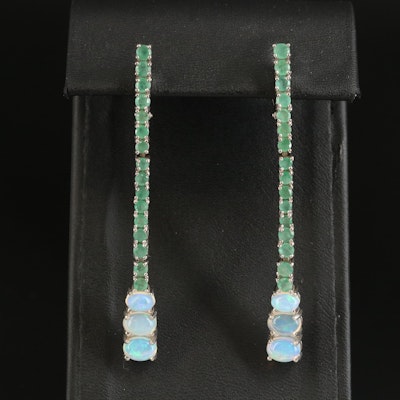 Sterling Emerald and Opal Drop Earrings