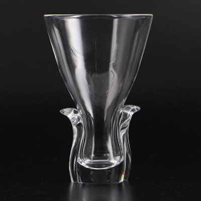 Steuben Crystal Glass Vase with Applied Leaves