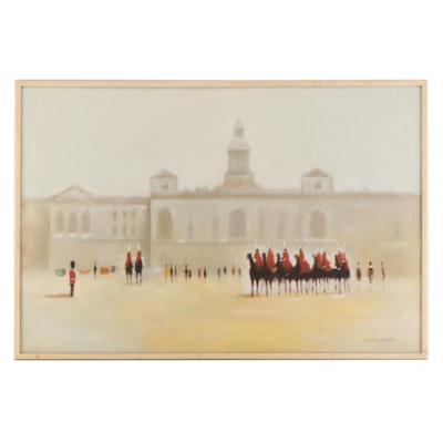 Morland Oil Painting of Honor Guards, Late 20th Century