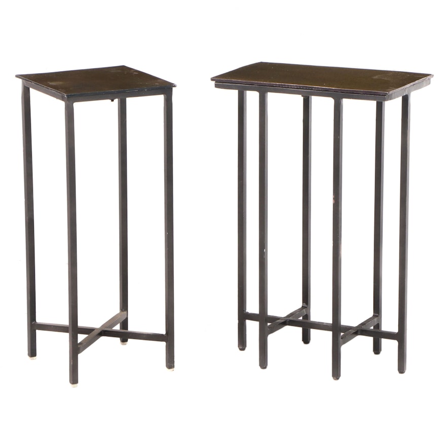 Two Industrial Style Iron and Aluminum-Plated Top Drinks Tables