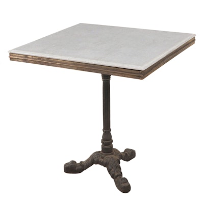 Blue Ocean Traders "Avignon" Cast Iron, Brass-Clad, & White Marble Bistro Table