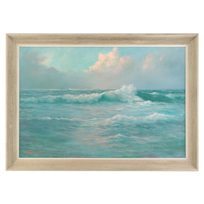 S. De Korsakoff Seascape Oil Painting of Crashing Wave, Late 20th Century