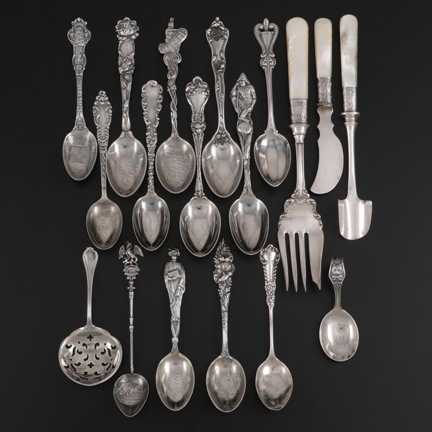 American Sterling Silver Teaspoons, Souvenir Spoons, and More