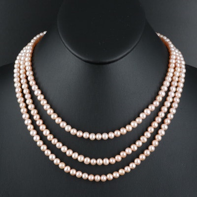 Pearl Triple Strand Necklace with 14K Necklace